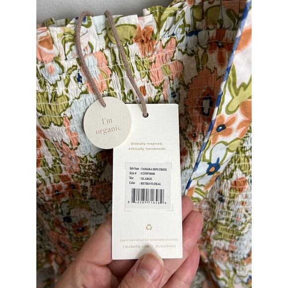 NWT Cleobella Tamara Mini Dress Retro Floral Size XL 100% Organic Cotton Women’s - Picture 7 of 11